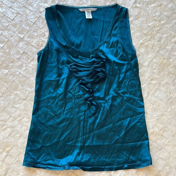 Diane von Furstenberg Silk Blouse limited edition custom colorway deep teal sz 4 - Picture 2 of 9